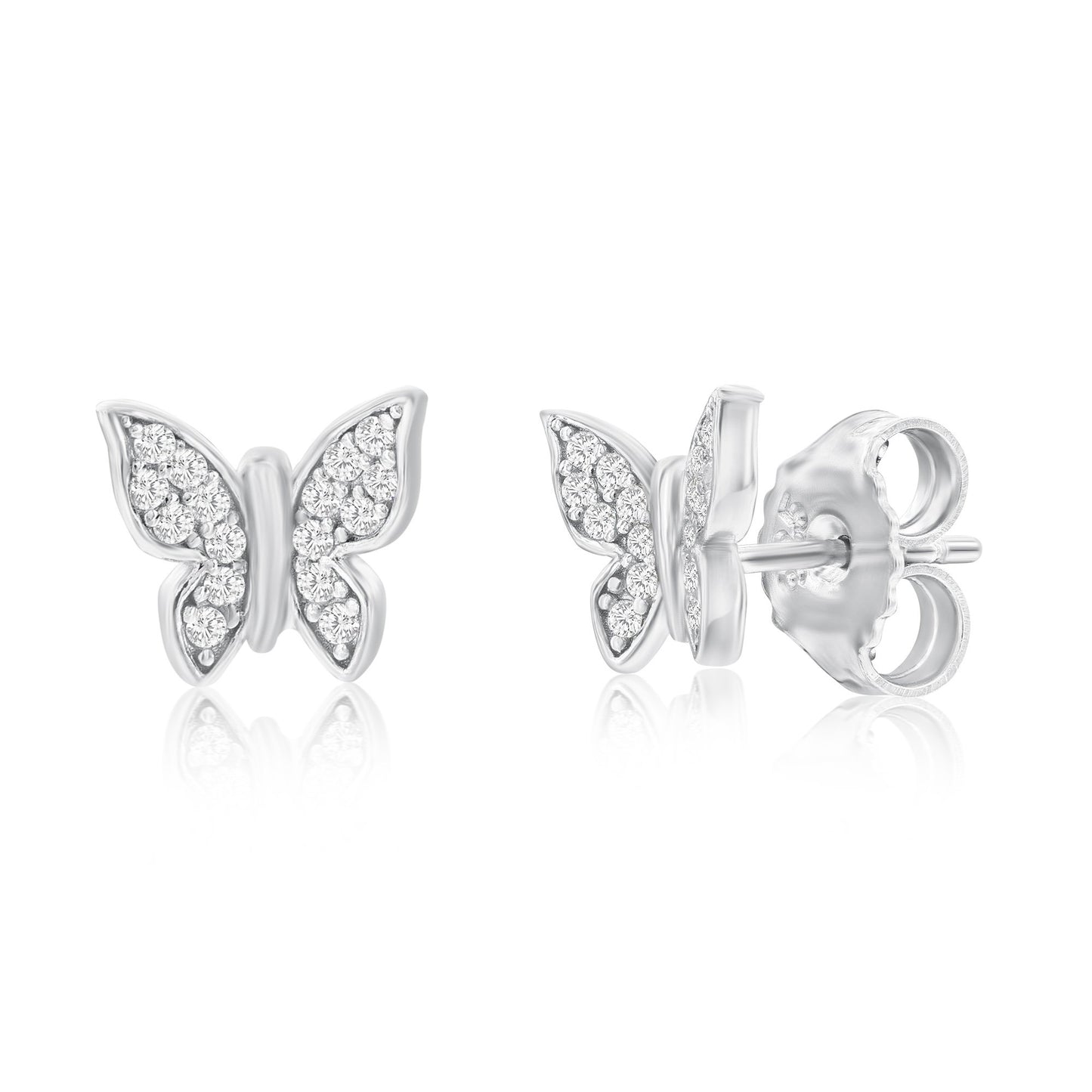 Suzy Levian Sterling Silver Pave Cubic Zirconia Butterfly Stud Earrings With Hoop Jacket