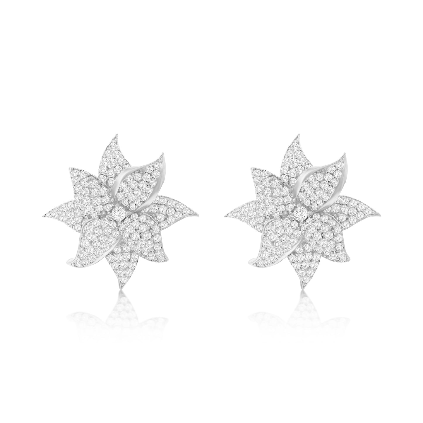 Suzy Levian White Sterling Silver White Cubic Zirconia Large Pave Flower Earrings