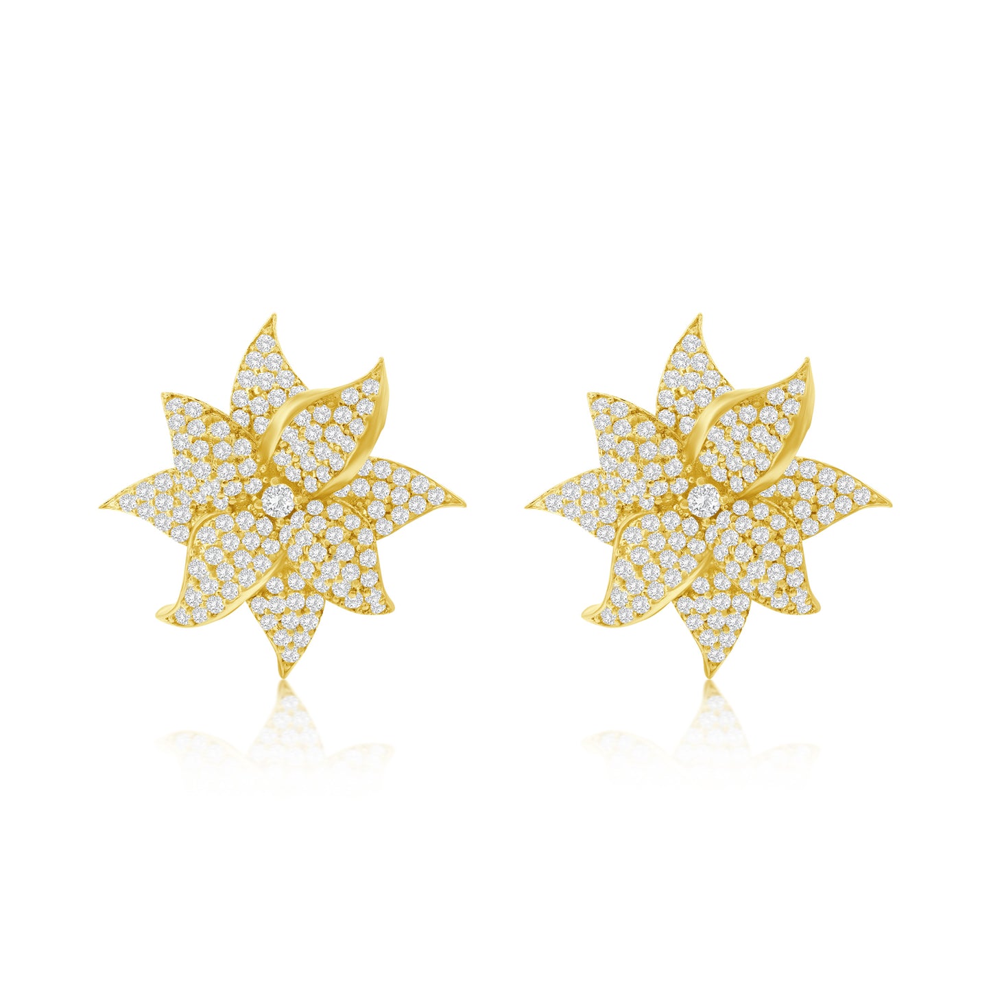 Suzy Levian Yellow Sterling Silver White Cubic Zirconia Large Pave Flower Earrings