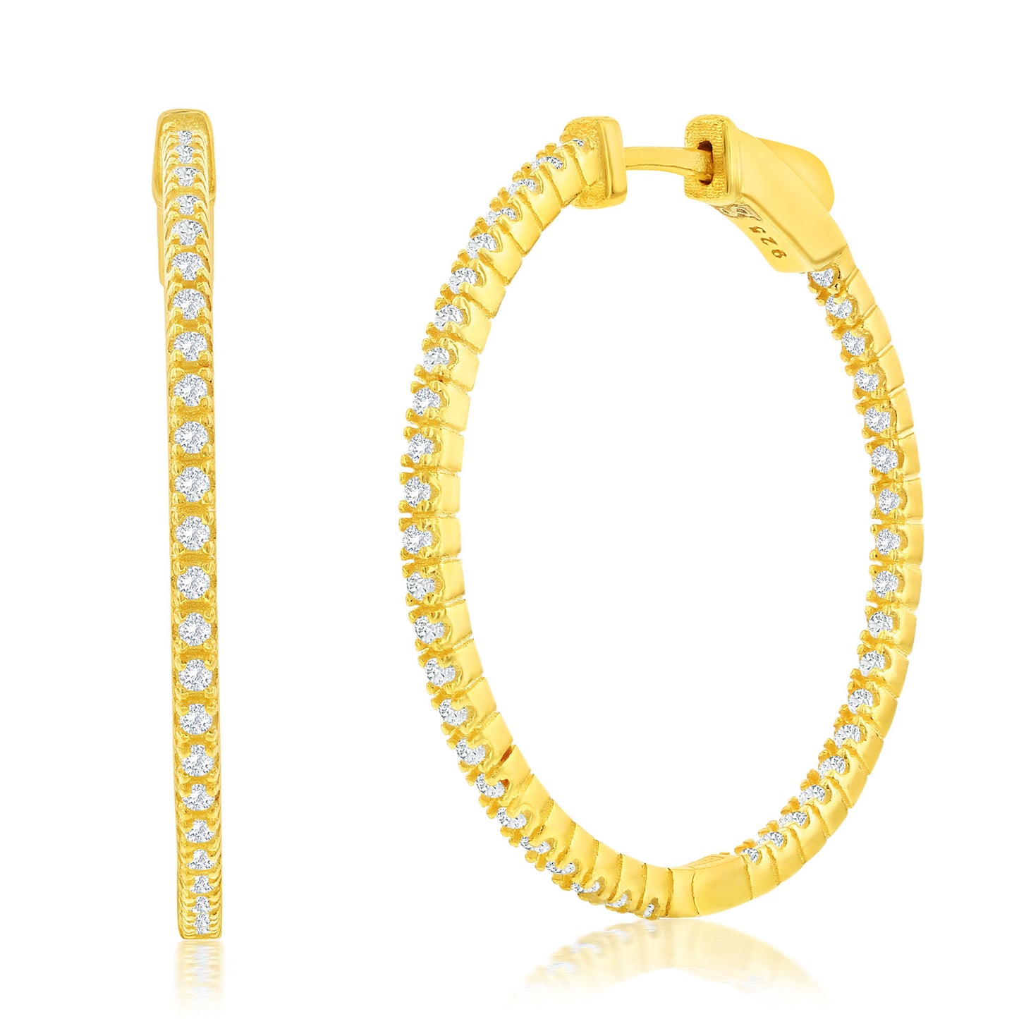 Suzy Levian Yellow Sterling Silver & White Cubic Zirconia Pave Hoop Earrings