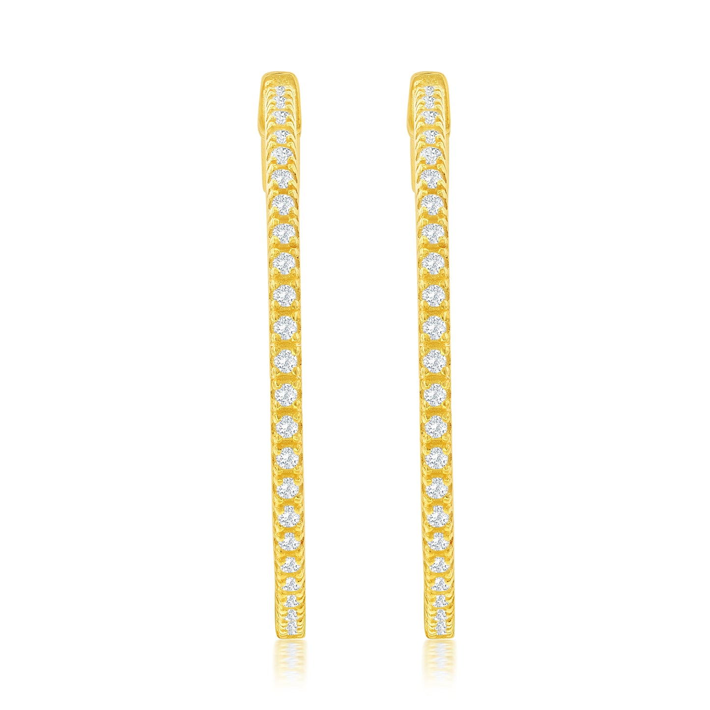 Suzy Levian Yellow Sterling Silver & White Cubic Zirconia Pave Hoop Earrings