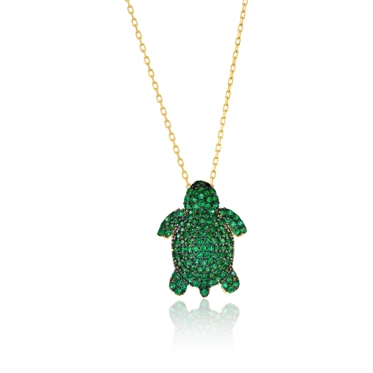 Suzy Levian Yellow Sterling Silver Green Cubic Zirconia Turtle Pendant