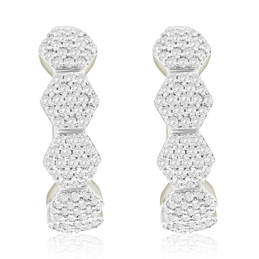 Suzy Levian 14k White Gold & .35 cttw White Diamond Pave Flower Huggie Hoop Earrings