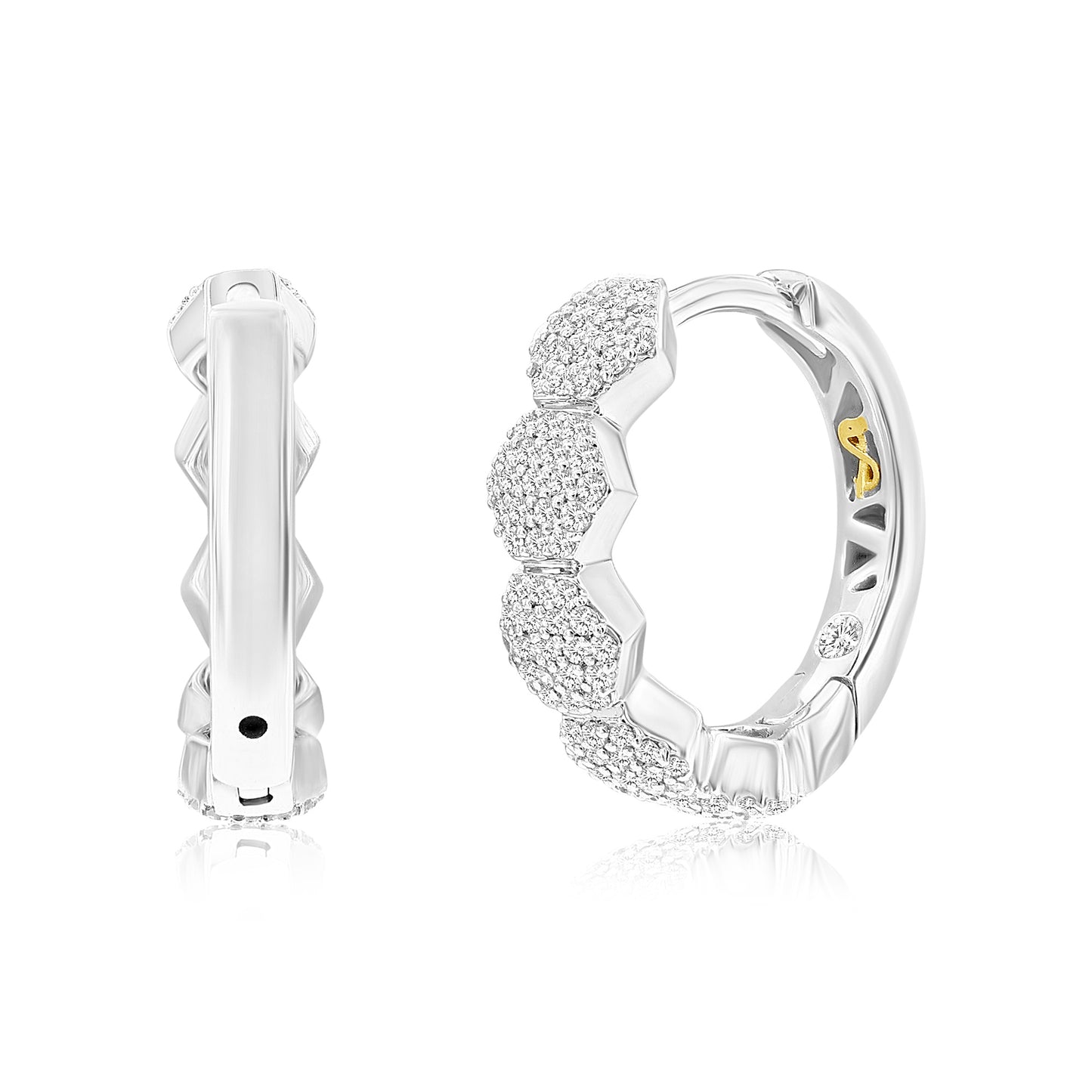 Suzy Levian 14k White Gold & .35 cttw White Diamond Pave Flower Huggie Hoop Earrings