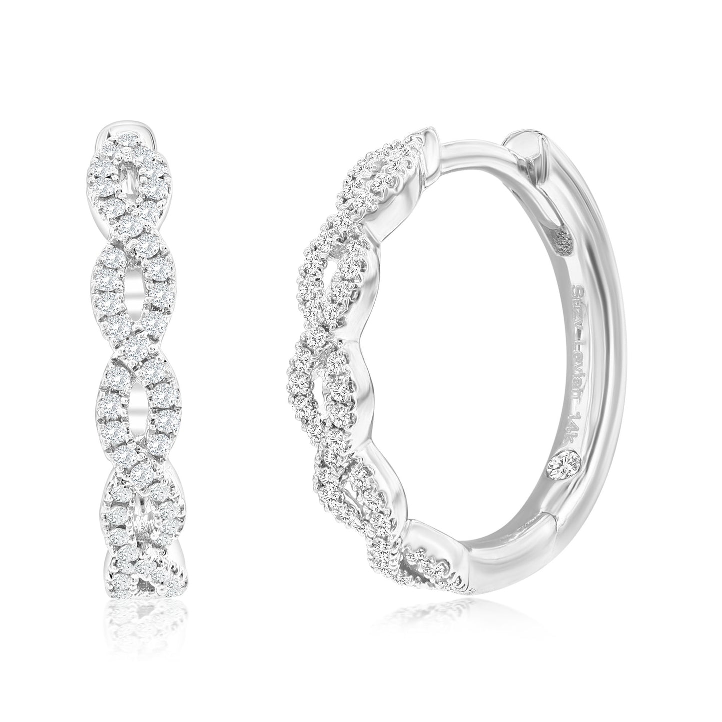 Suzy Levian 14k White Gold & .19 cttw White Diamond Pave Infinity Huggie Hoop Earrings