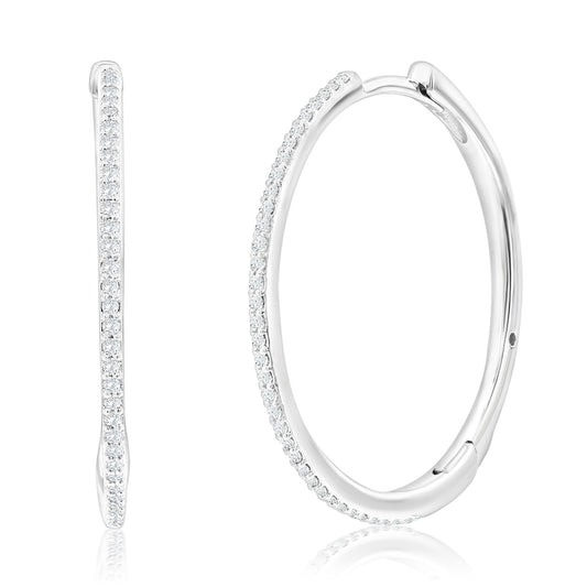 Suzy Levian 14k White Gold & .15 cttw White Diamond Pave Hoop Earrings