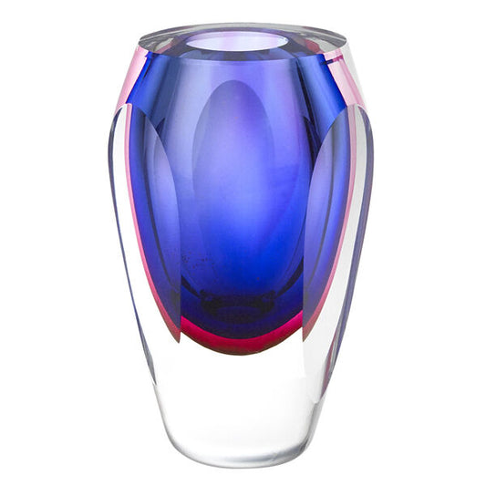 Suzy Levian Blue Round Crystal 9" Modern Vase