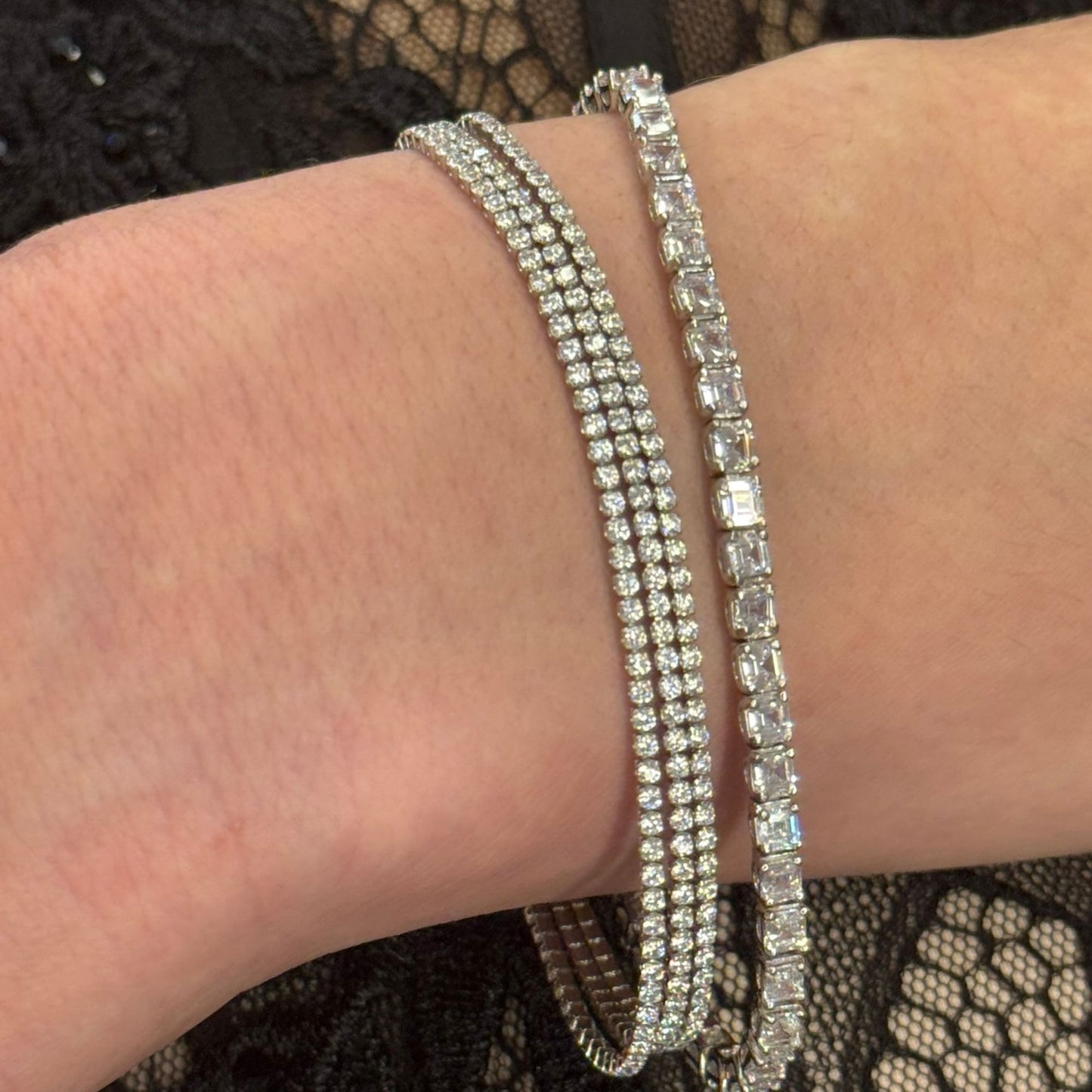 Suzy Levian White Sterling Silver 3 Strand Cubic Zirconia Bracelet