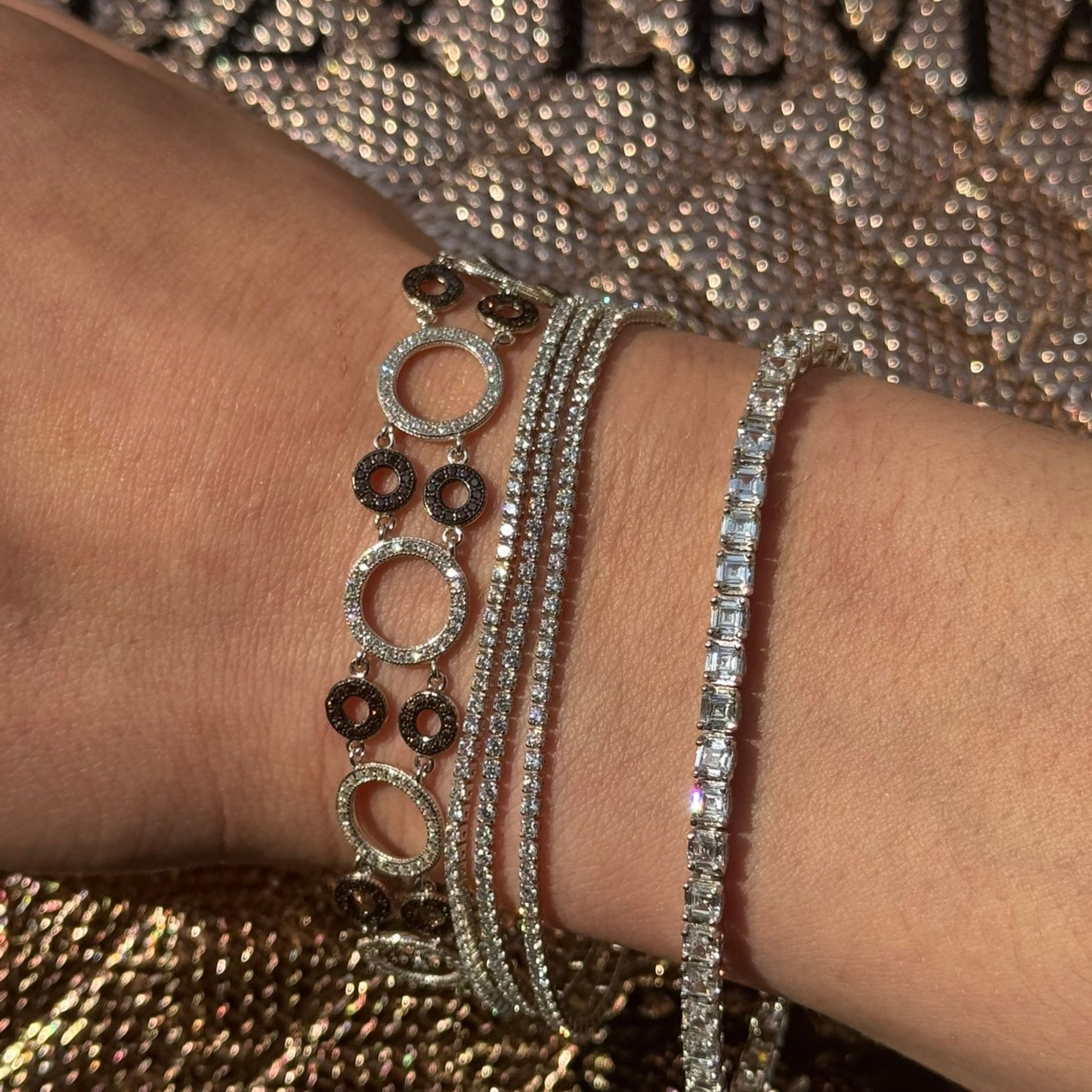 Suzy Levian White Sterling Silver 3 Strand Cubic Zirconia Bracelet