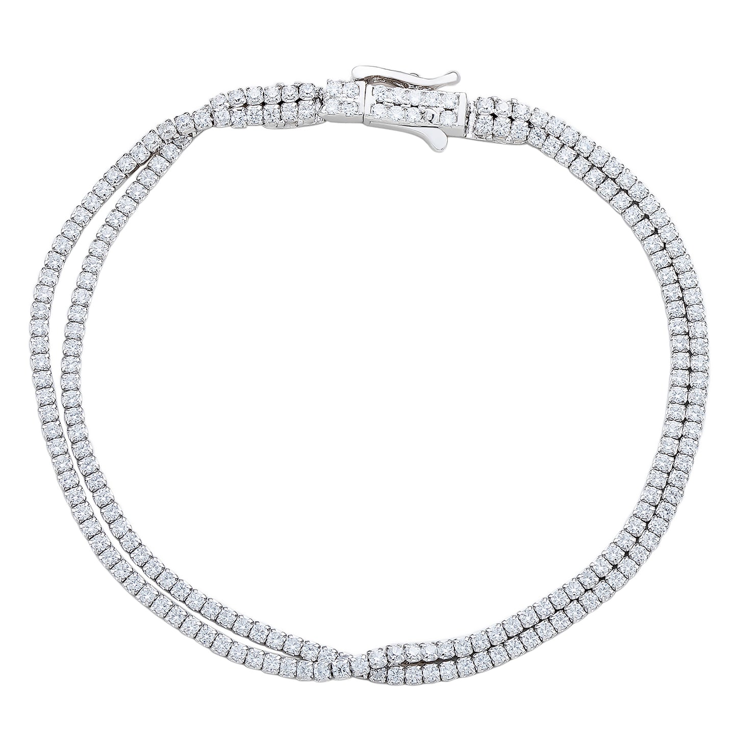 Suzy Levian White Sterling Silver 2 Strand Cubic Zirconia Bracelet