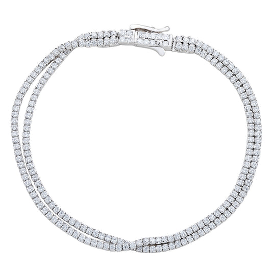 Suzy Levian White Sterling Silver 2 Strand Cubic Zirconia Bracelet