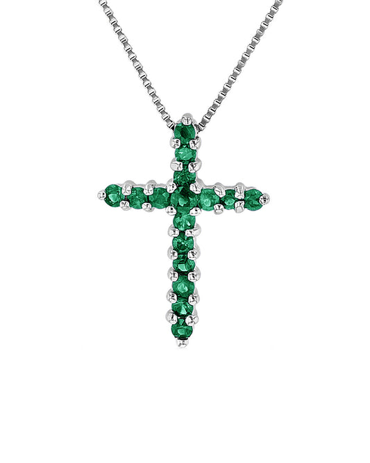 Suzy Levian 14k White Gold Green Emerald Cross Pendant