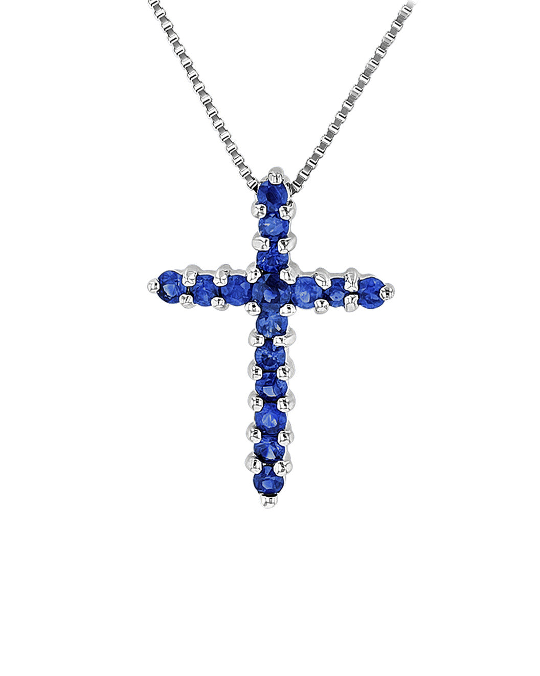 Suzy Levian 14k White Gold Blue Sapphire Cross Pendant