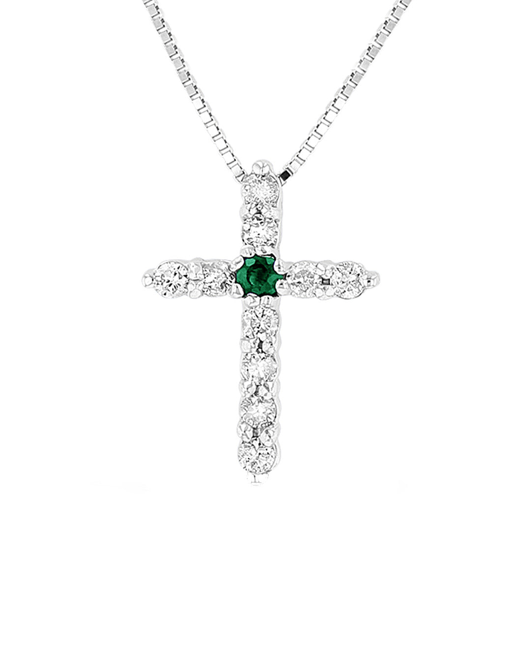 Suzy Levian 14k White Gold Diamond & Emerald Cross Pendant