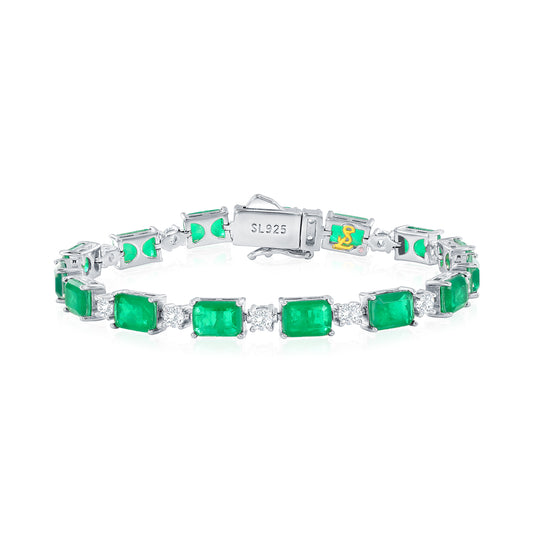 Suzy Levian Sterling Silver Gala Green Emerald Cut White Cubic Zirconia Tennis Bracelet
