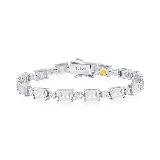 Suzy Levian Sterling Silver Gala White Emerald Cut Cubic Zirconia Tennis Bracelet