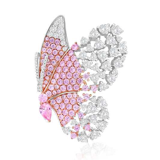 Suzy Levian Sterling Silver Pink & White Cubic Zirconia Oversized Butterfly Brooch