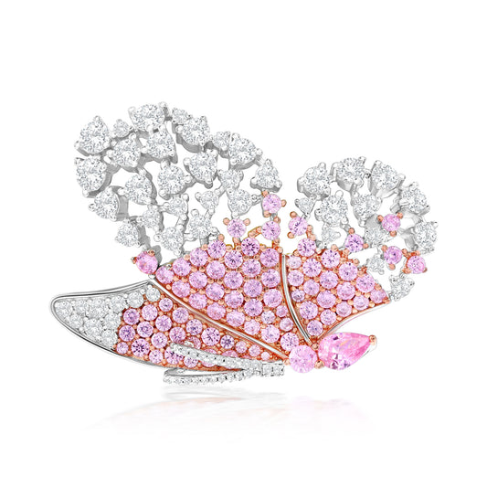 Suzy Levian Sterling Silver Pink & White Cubic Zirconia Oversized Butterfly Brooch