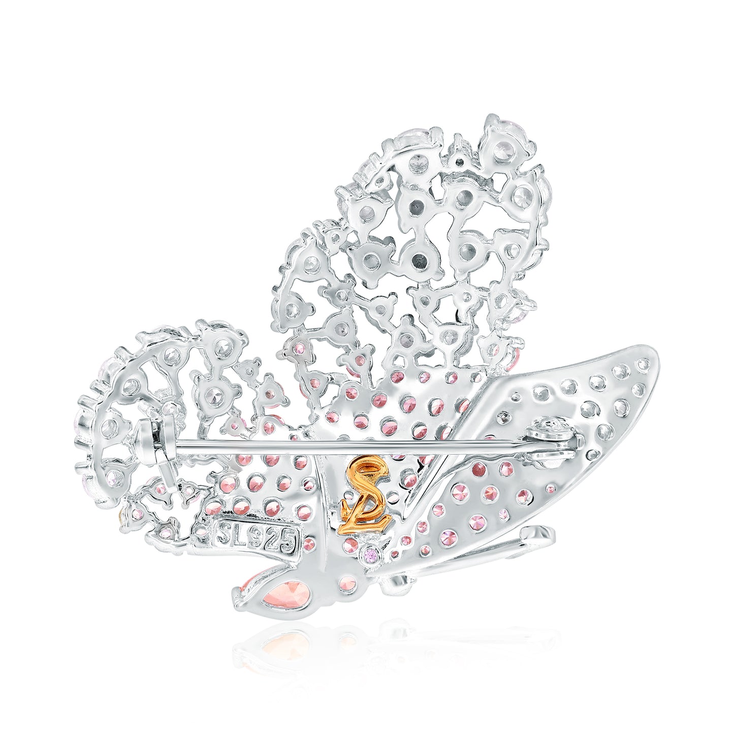 Suzy Levian Sterling Silver Pink & White Cubic Zirconia Oversized Butterfly Brooch
