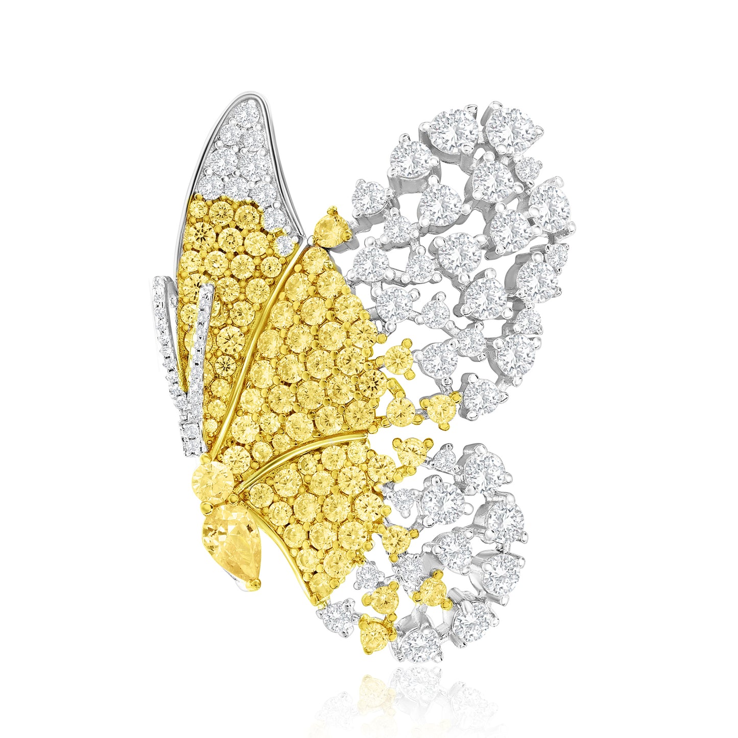 Suzy Levian Sterling Silver Yellow & White Cubic Zirconia Oversized Butterfly Brooch