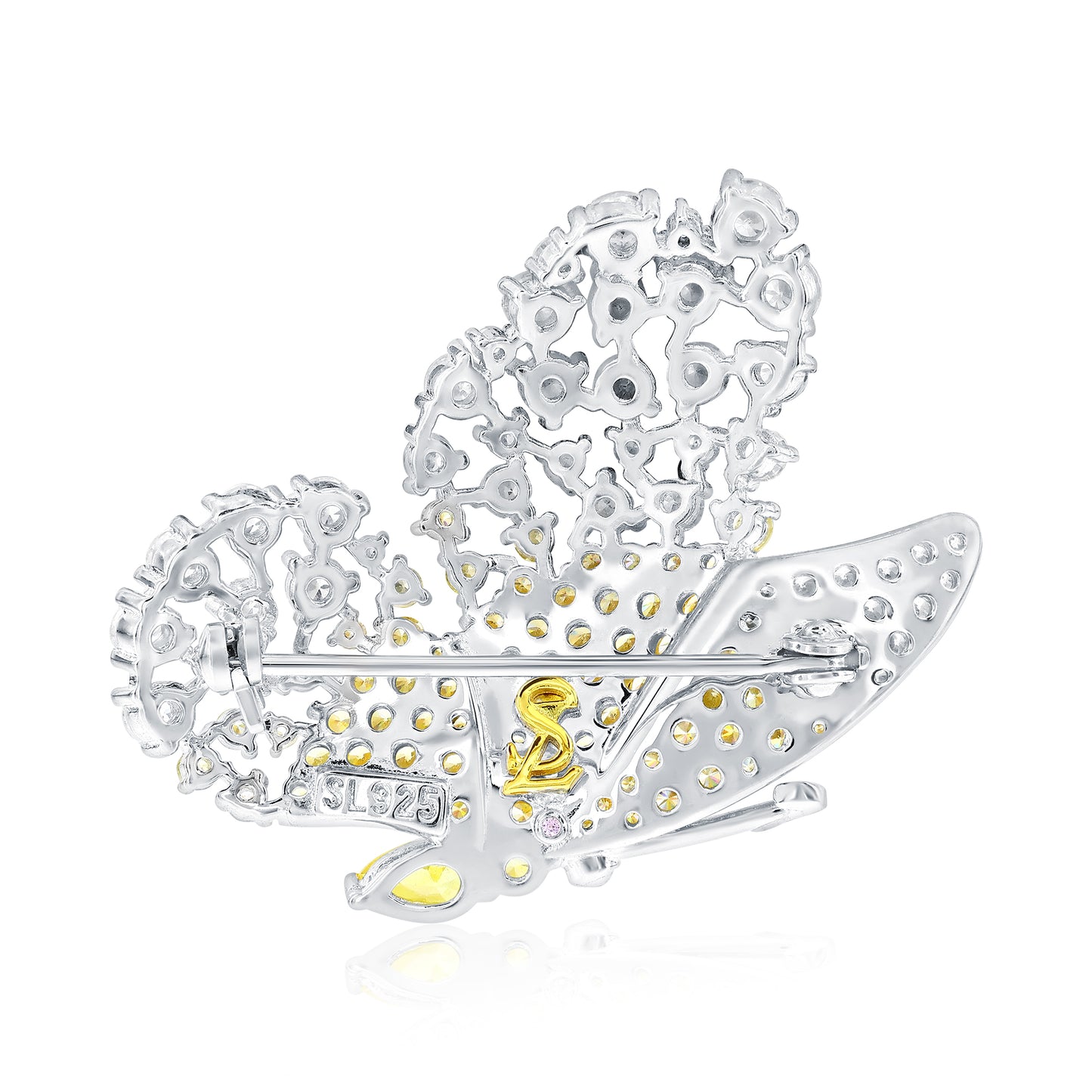 Suzy Levian Sterling Silver Yellow & White Cubic Zirconia Oversized Butterfly Brooch