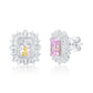 Suzy Levian Sterling Silver Gala Firework Emerald Cut Pink & White Cubic Zirconia Cluster Earrings