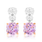 Suzy Levian Sterling Silver Gala Firework Cushion Cut Pink & Oval White Cubic Zirconia Drop Earrings