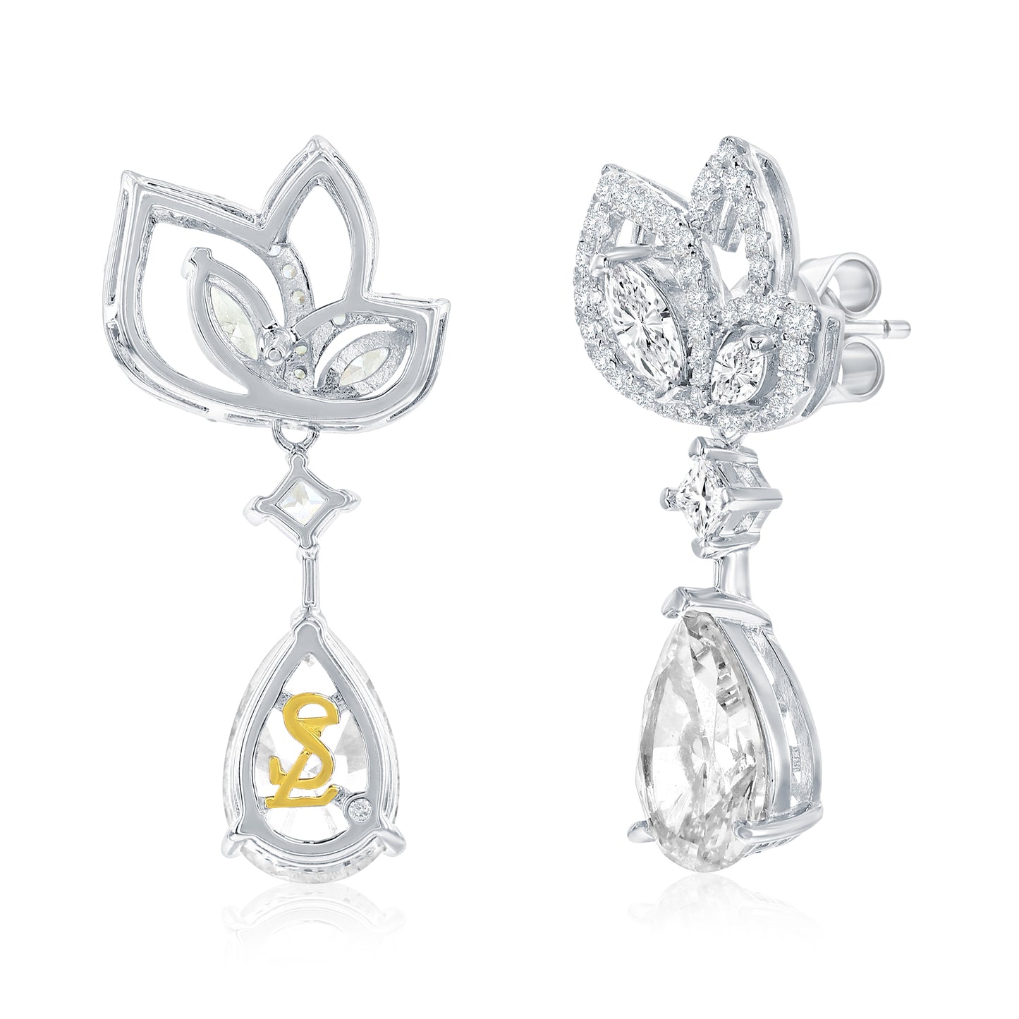 Suzy Levian Sterling Silver Gala Firework White Pear Shape Cubic Zirconia Drop Earrings