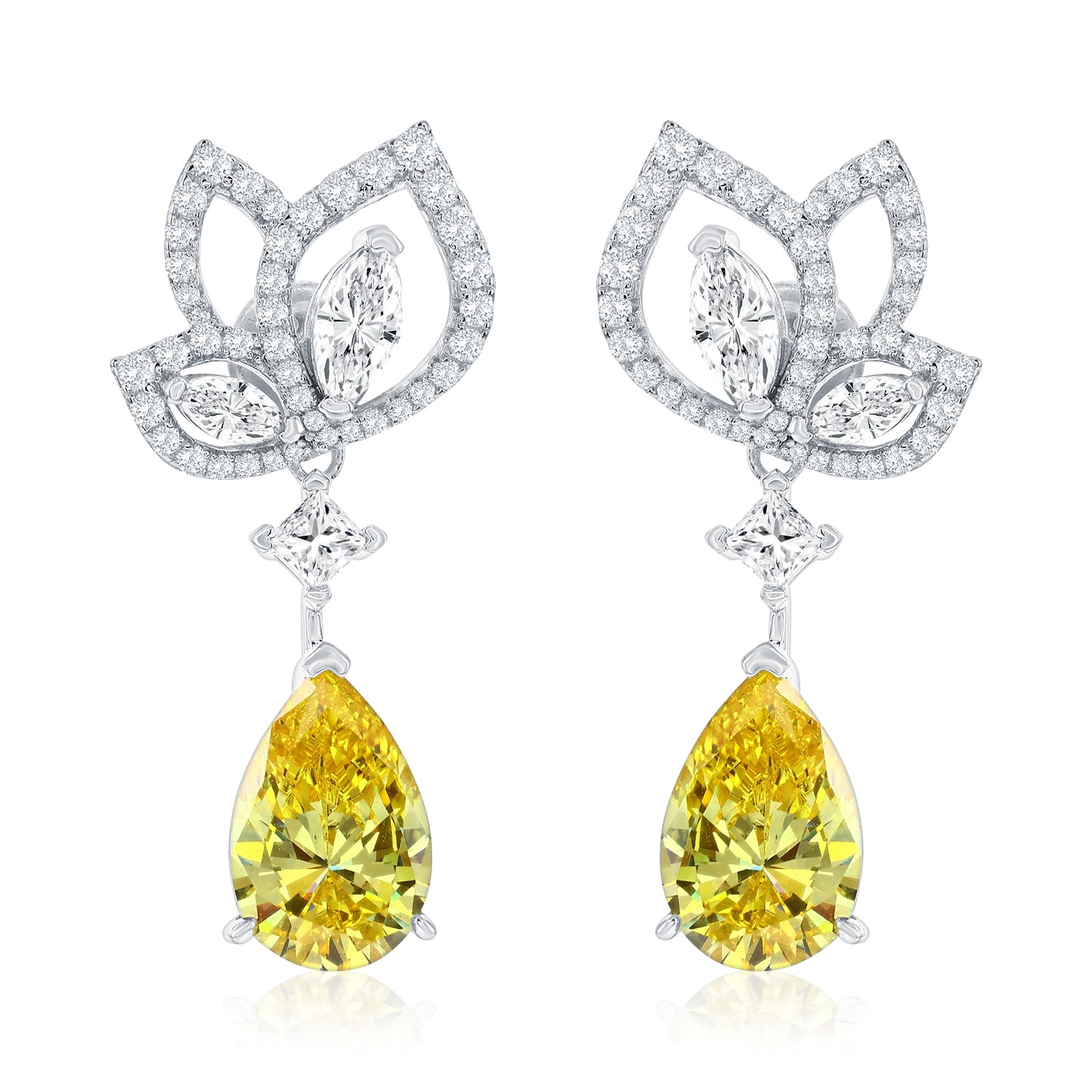 Suzy Levian Sterling Silver Gala Firework Yellow Pear Shape Cubic Zirconia Drop Earrings