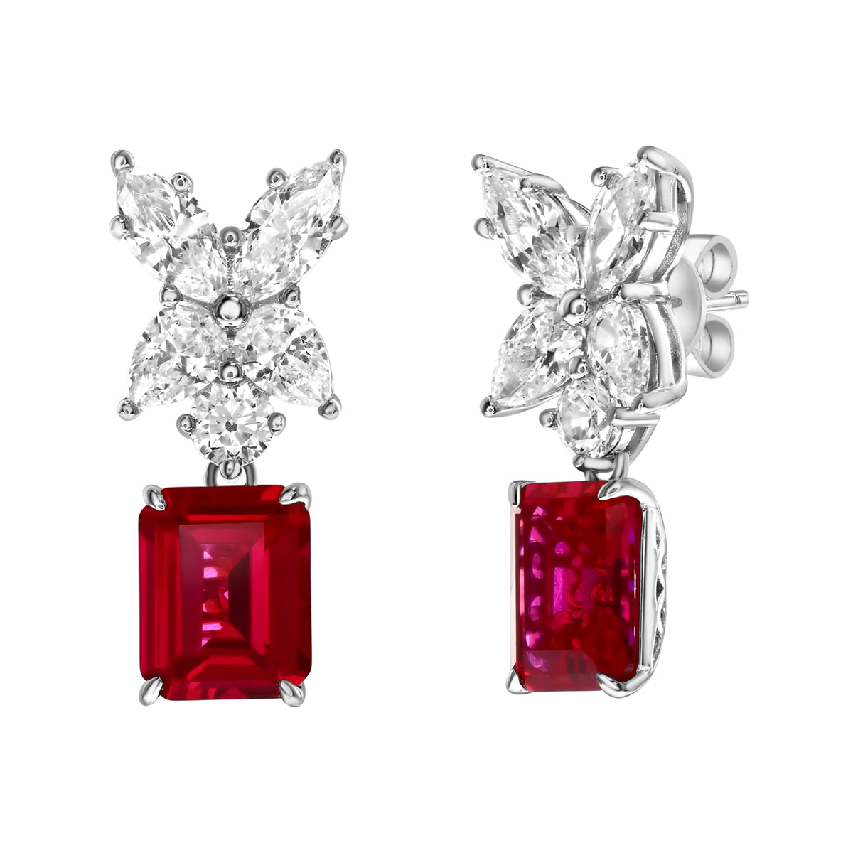 Emraed Red Suzy Levian Sterling Silver Gala Large Emerald Cut Red & White Cubic Z ...