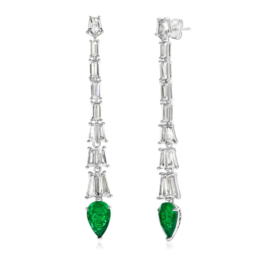 Suzy Levian Sterling Silver Gala Large Pear Shape Green & Multi-Cut White Cubic Zirconia Drop Earrings