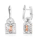 Suzy Levian Sterling Silver Gala Firework Square Cut Pink & White Cubic Zirconia Halo Drop Earrings