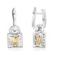 Suzy Levian Sterling Silver Gala Firework Square Cut Yellow & White Cubic Zirconia Halo Drop Earrings