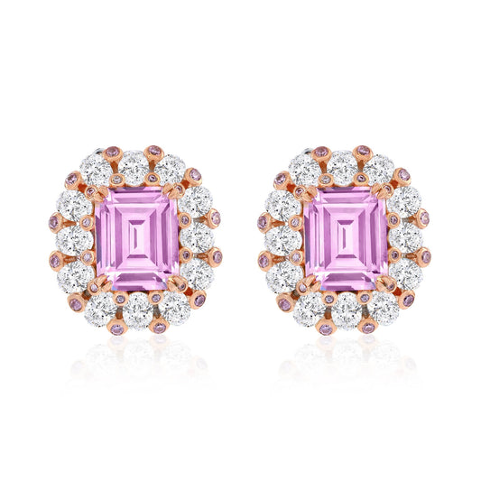 Suzy Levian Sterling Silver Gala Emerald Cut Pink & White Cubic Zirconia Multi-Cut Two-Tone Earrings