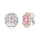 Suzy Levian Sterling Silver Gala Emerald Cut Pink & White Cubic Zirconia Multi-Cut Two-Tone Earrings