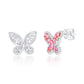 Suzy Levian Sterling Silver Gala Pink & White Cubic Zirconia Pave Butterfly Cluster Earrings