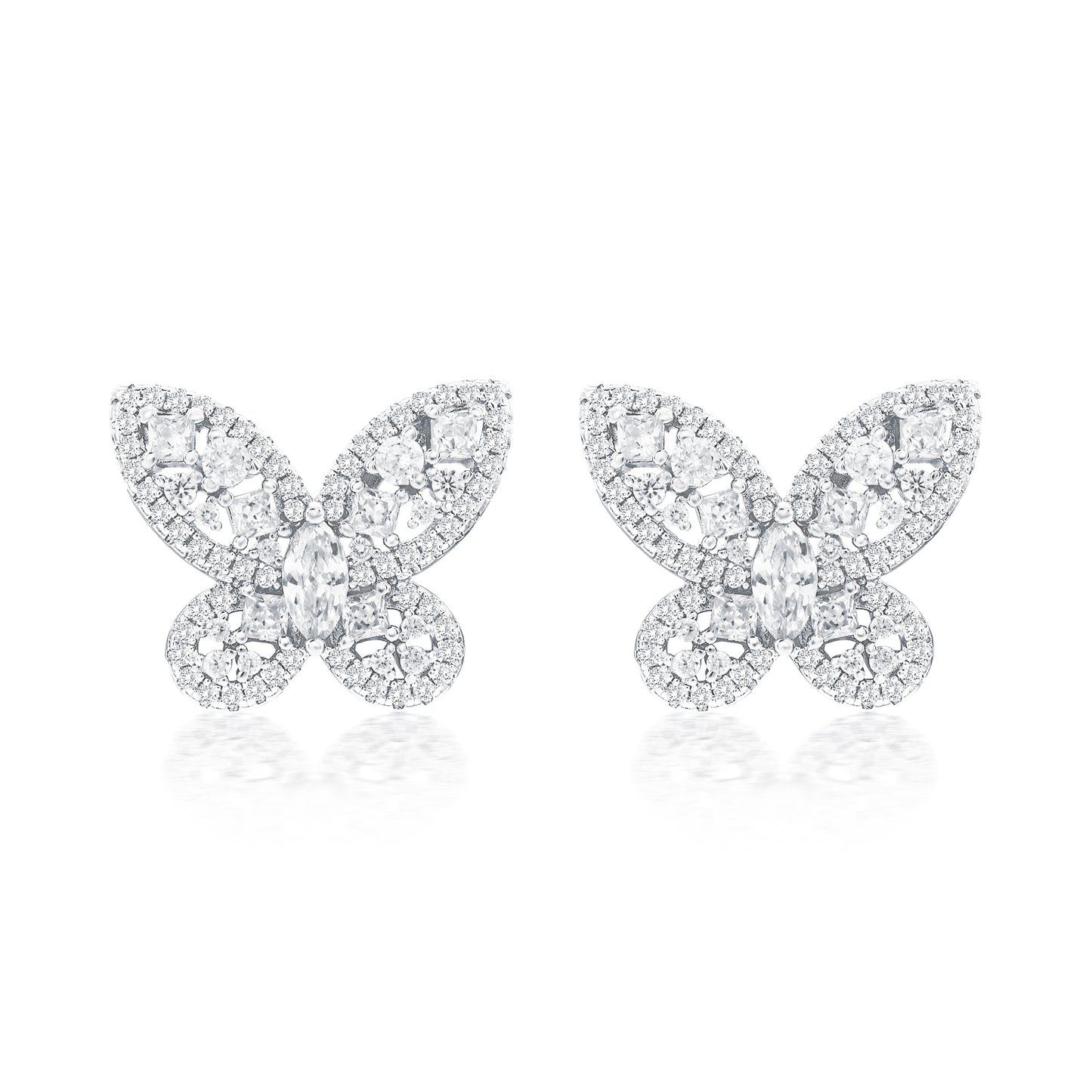 Suzy Levian Sterling Silver Gala White Cubic Zirconia Pave Butterfly Cluster Earrings
