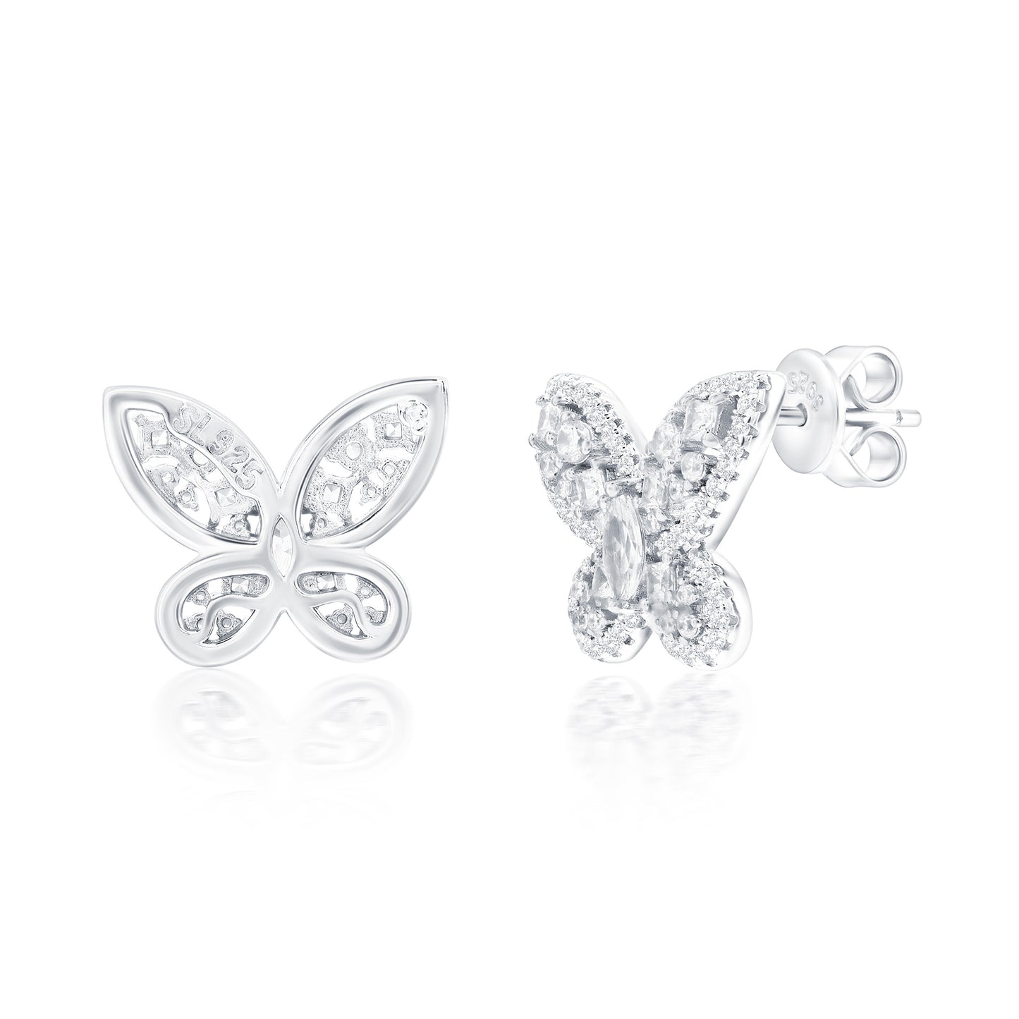 Suzy Levian Sterling Silver Gala White Cubic Zirconia Pave Butterfly Cluster Earrings