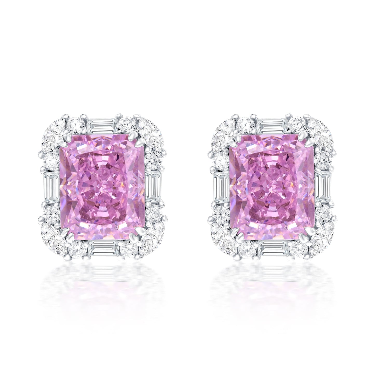 Suzy Levian Sterling Silver Gala Firework Emerald Cut Pink & White Cubic Zirconia Multi-Cut Earrings