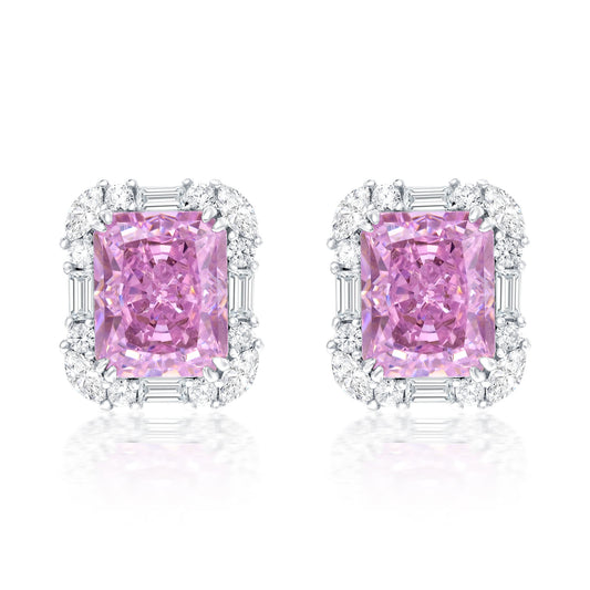 Suzy Levian Sterling Silver Gala Firework Emerald Cut Pink & White Cubic Zirconia Multi-Cut Earrings