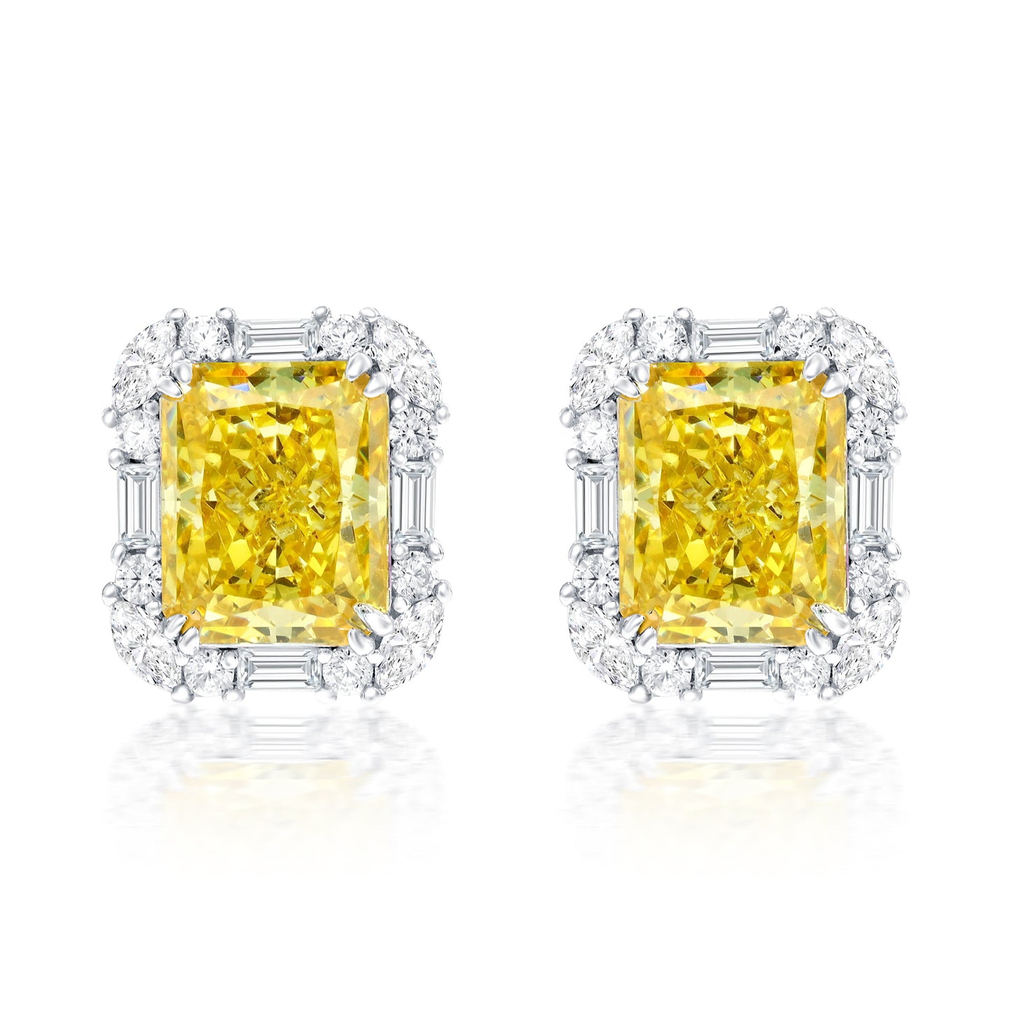 Suzy Levian Sterling Silver Gala Firework Emerald Cut Yellow & White Cubic Zirconia Multi-Cut Earrings
