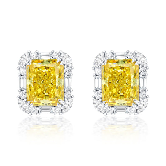 Suzy Levian Sterling Silver Gala Firework Emerald Cut Yellow & White Cubic Zirconia Multi-Cut Earrings