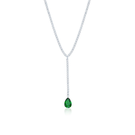 Suzy Levian Sterling Silver Gala Green Pear-Cut & White Cubic Zirconia Lariat Tennis Necklace