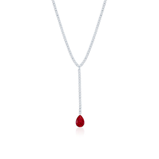 Suzy Levian Sterling Silver Gala Red Pear-Cut & White Cubic Zirconia Lariat Tennis Necklace