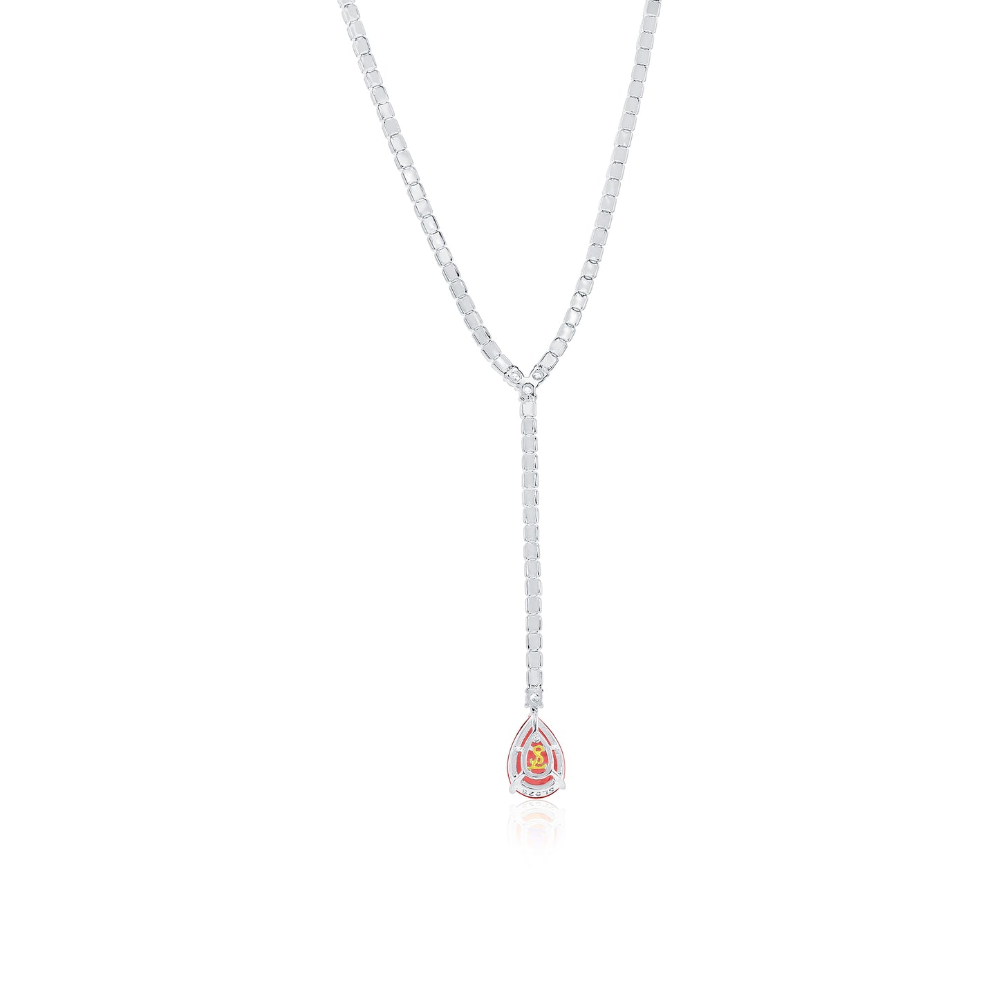 Suzy Levian Sterling Silver Gala Red Pear-Cut & White Cubic Zirconia Lariat Tennis Necklace