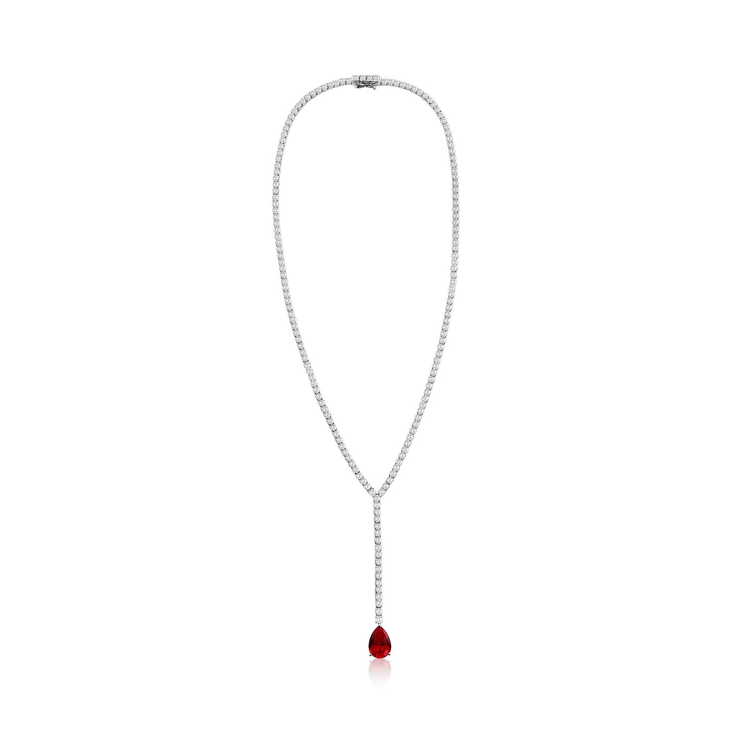 Suzy Levian Sterling Silver Gala Red Pear-Cut & White Cubic Zirconia Lariat Tennis Necklace