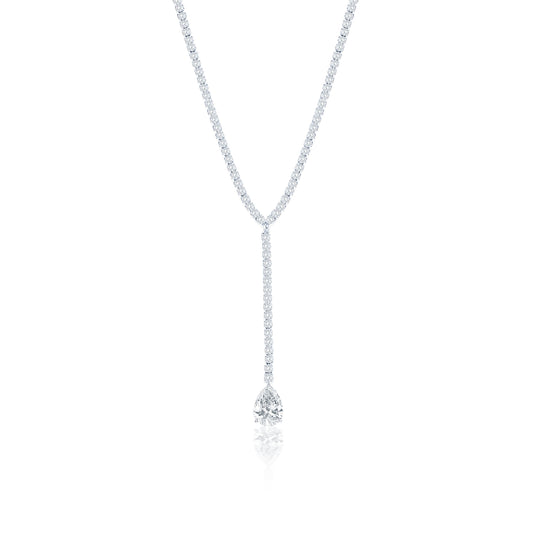 Suzy Levian Sterling Silver Gala White Pear-Cut & White Cubic Zirconia Lariat Tennis Necklace