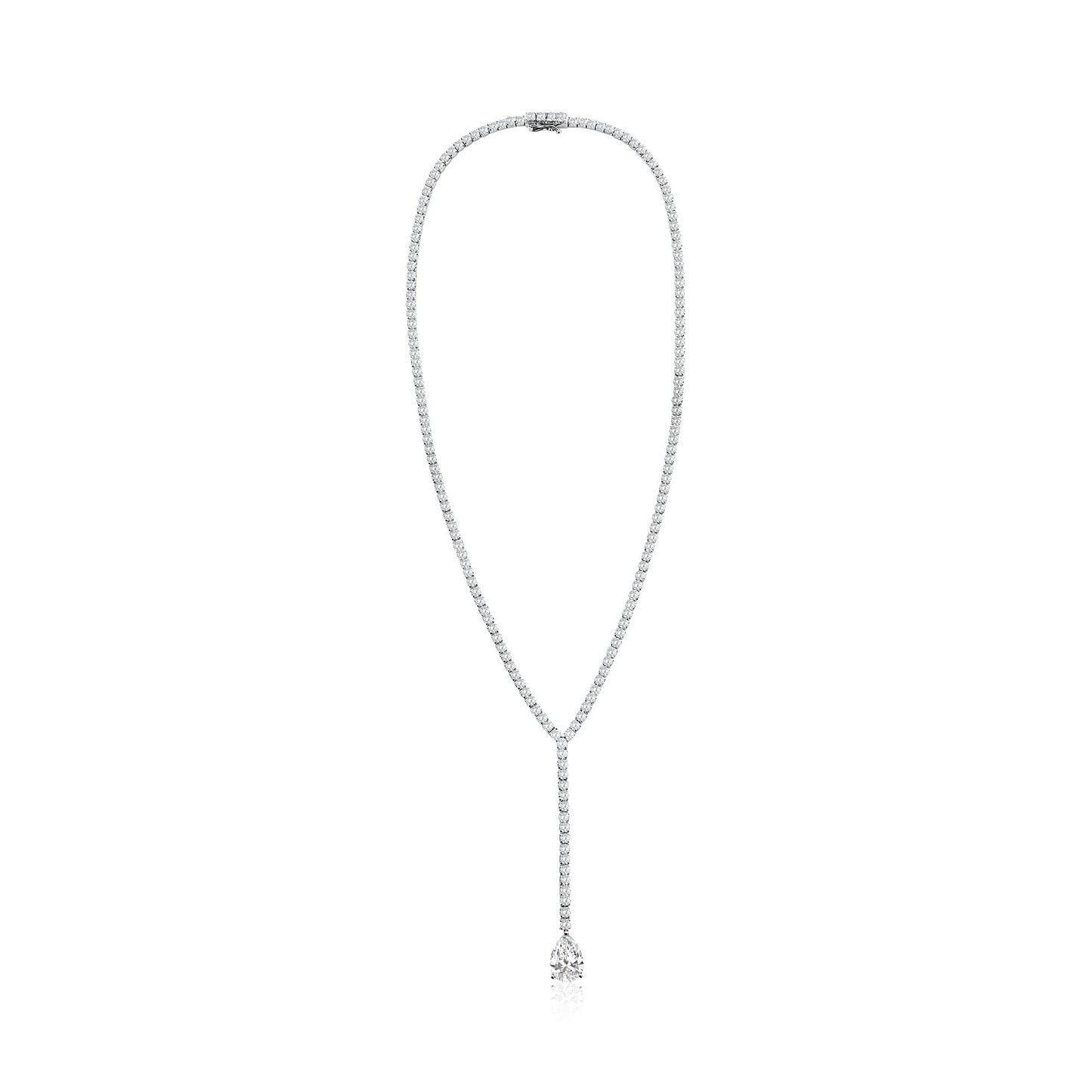 Suzy Levian Sterling Silver Gala White Pear-Cut & White Cubic Zirconia Lariat Tennis Necklace