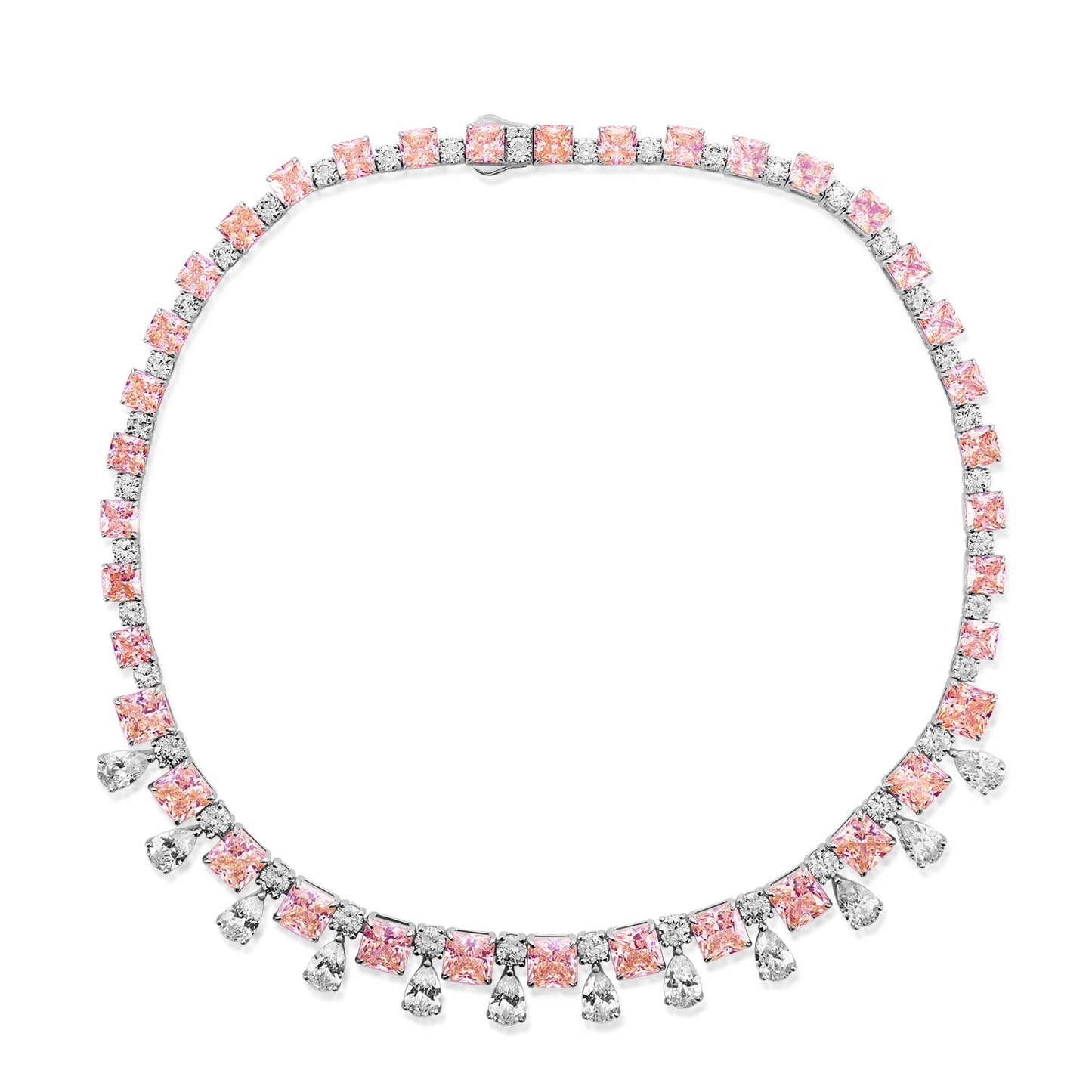 Suzy Levian Sterling Silver Gala Firework Pink & White Multi-Cut Cubic Zirconia Tennis Necklace