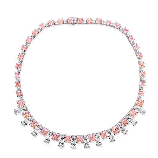 Suzy Levian Sterling Silver Gala Firework Pink & White Multi-Cut Cubic Zirconia Tennis Necklace
